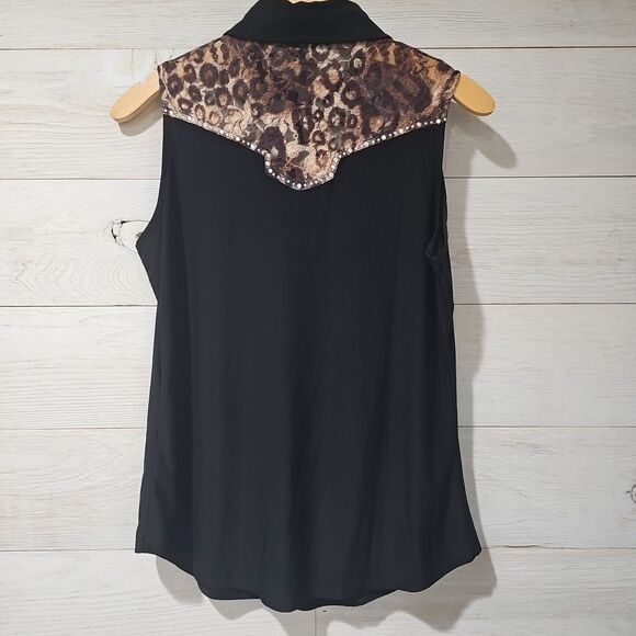 WESTERN ETHICS RODEO SLEEVELESS TOP SHIRT WOMEN'S MEDIUM LACE BLING BUTTON - Picture 5 of 7
